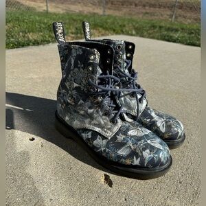 Dr Martens Beckett Canvas Boot Blue Jouy Floral custom painted